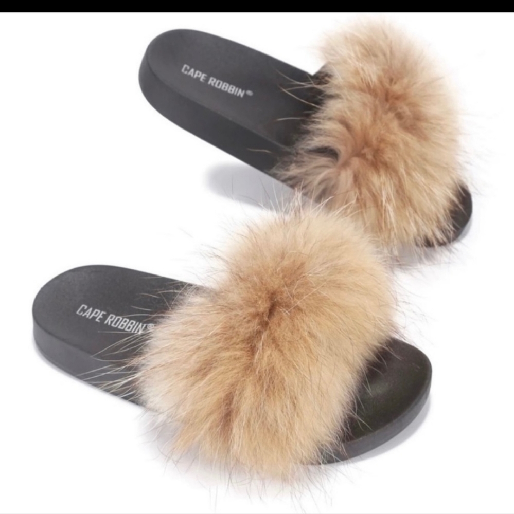 NEW Genuine FOX FUR SLIDES 7 10 Shoes Sandals